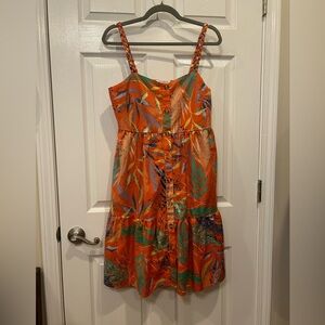 Beach Lunch Lounge Dress Braided Straps Orange Floral beach Islandwear Size M